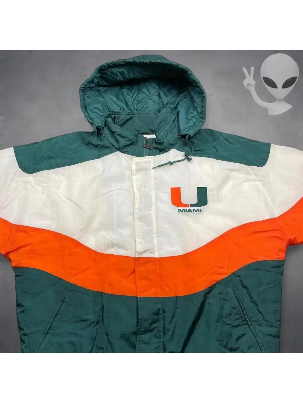 Apex One Men's XL Miami Hurricanes 90s Vintage Quilted Puffer Jacket Green Y2K - Picture 6 of 8